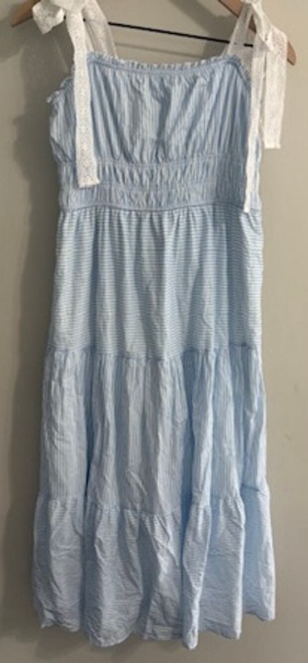 NWT Trixxi Francesca's Blue White Striped Tie Shoulder Dress Size L